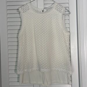 Tahari Women's Sleeveless Crochet overlay and jersey top